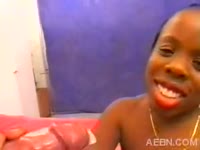 Endowed white guy satisfies urge to bang a midget as he goes balls deep in black dwarf here